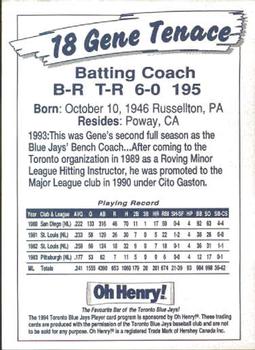 1994 Oh Henry! Toronto Blue Jays SGA #NNO Gene Tenace Back