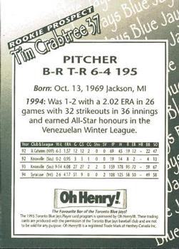 1995 Oh Henry! Toronto Blue Jays SGA #NNO Tim Crabtree Back