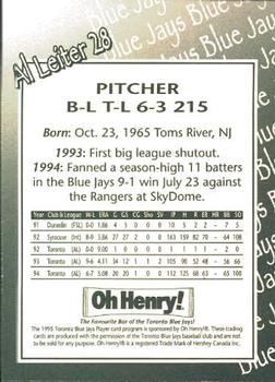 1995 Oh Henry! Toronto Blue Jays SGA #NNO Al Leiter Back