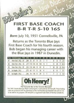 1995 Oh Henry! Toronto Blue Jays SGA #NNO Bob Bailor Back