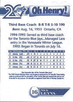 1996 Oh Henry! Toronto Blue Jays SGA #NNO Nick Leyva Back