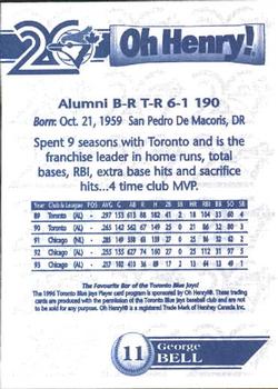1996 Oh Henry! Toronto Blue Jays SGA #NNO George Bell Back