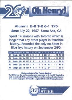 1996 Oh Henry! Toronto Blue Jays SGA #NNO Dave Stieb Back