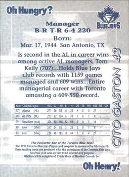1997 Oh Henry! Toronto Blue Jays SGA #NNO Cito Gaston Back
