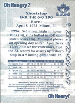 1997 Oh Henry! Toronto Blue Jays SGA #NNO Alex Gonzalez Back
