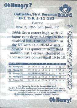 1997 Oh Henry! Toronto Blue Jays SGA #NNO Orlando Merced Back