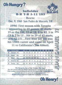 1997 Oh Henry! Toronto Blue Jays SGA #NNO Juan Samuel Back