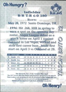 1997 Oh Henry! Toronto Blue Jays SGA #NNO Tilson Brito Back