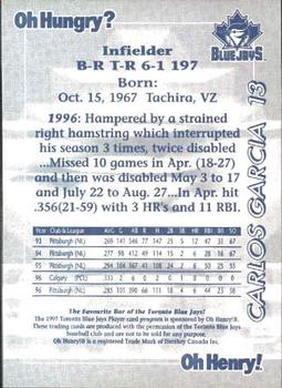 1997 Oh Henry! Toronto Blue Jays SGA #NNO Carlos Garcia Back