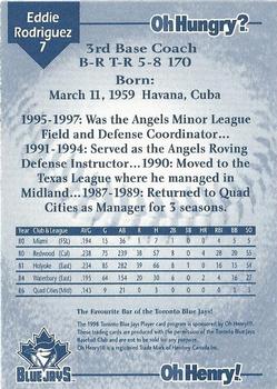 1998 Oh Henry! Toronto Blue Jays SGA #NNO Eddie Rodriguez Back