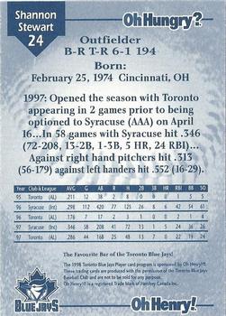1998 Oh Henry! Toronto Blue Jays SGA #NNO Shannon Stewart Back