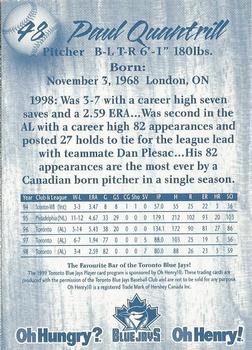 1999 Oh Henry! Toronto Blue Jays SGA #NNO Paul Quantrill Back