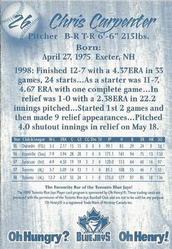 1999 Oh Henry! Toronto Blue Jays SGA #NNO Chris Carpenter Back