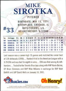 2001 Oh Henry! Toronto Blue Jays SGA #NNO Mike Sirotka Back