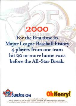 2001 Oh Henry! Toronto Blue Jays SGA #NNO Home Run Record (Raul Mondesi / Tony Batista / Jose Cruz Jr. / Carlos Delgado) Back