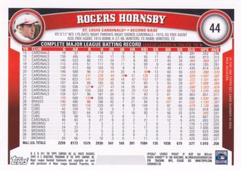 2011 Topps - Cognac Diamond Anniversary #44 Rogers Hornsby Back