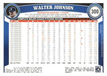 2011 Topps - Cognac Diamond Anniversary #300 Walter Johnson Back