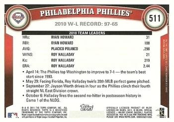 2011 Topps - Cognac Diamond Anniversary #511 Philadelphia Phillies Back