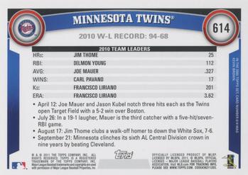 2011 Topps - Cognac Diamond Anniversary #614 Minnesota Twins Back