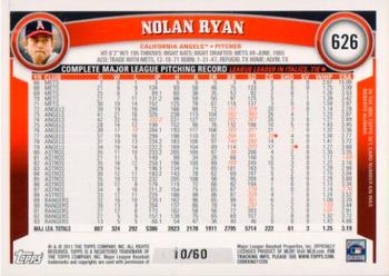 2011 Topps - Hope Diamond Anniversary #626b Nolan Ryan Back