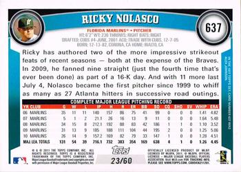 2011 Topps - Hope Diamond Anniversary #637 Ricky Nolasco Back