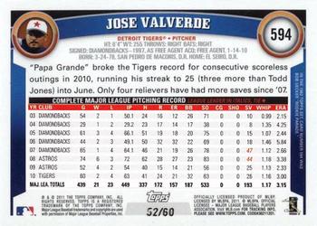 2011 Topps - Hope Diamond Anniversary #594 Jose Valverde Back