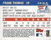 2002 Topps Cracker Jack All-Stars #8 Frank Thomas Back