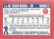 1992 Donruss Cracker Jack II #1 Craig Biggio Back