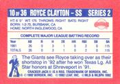 1992 Donruss Cracker Jack II #10 Royce Clayton Back