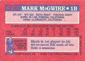 1991 Topps Cracker Jack Series One #27 Mark McGwire Back