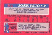 1991 Topps Cracker Jack Series One #9 Jose Rijo Back