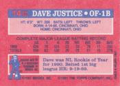 1991 Topps Cracker Jack Series One #14 Dave Justice Back