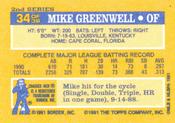 1991 Topps Cracker Jack Series Two #34 Mike Greenwell Back
