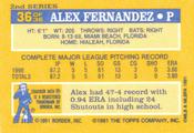 1991 Topps Cracker Jack Series Two #36 Alex Fernandez Back