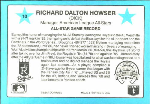 1987 Donruss All-Stars #10 Dick Howser Back