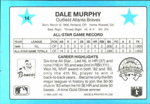 1987 Donruss All-Stars #14 Dale Murphy Back