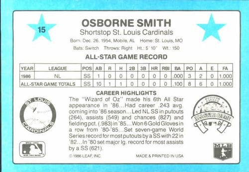 1987 Donruss All-Stars #15 Ozzie Smith Back