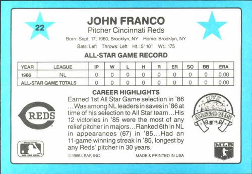 1987 Donruss All-Stars #22 John Franco Back