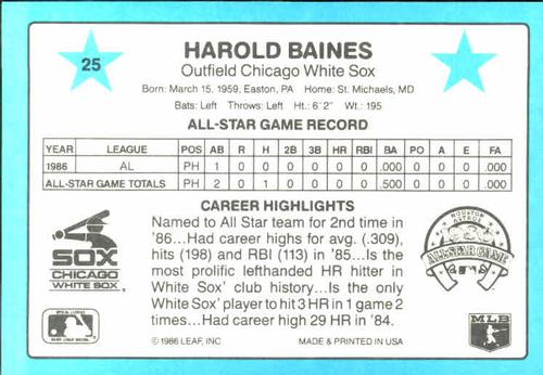 1987 Donruss All-Stars #25 Harold Baines Back