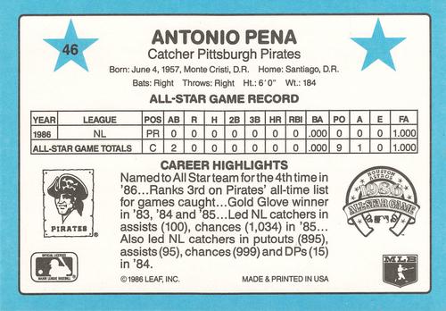 1987 Donruss All-Stars #46 Tony Pena Back