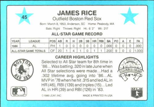 1987 Donruss All-Stars #45 Jim Rice Back