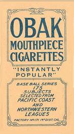 1909-11 Obak (T212) #NNO Babe Hollis Back