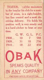 1909-11 Obak (T212) #NNO Bill Tozer Back