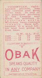 1909-11 Obak (T212) #NNO Tyler Christian Back
