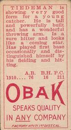 1909-11 Obak (T212) #NNO John Tiedeman Back