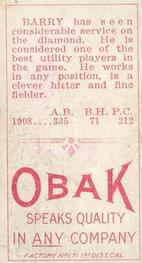 1909-11 Obak (T212) #NNO Shad Barry Back