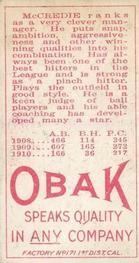 1909-11 Obak (T212) #NNO Judge McCredie Back