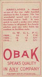 1909-11 Obak (T212) #NNO Frank Arellanes Back