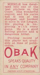 1909-11 Obak (T212) #NNO Willard Meikle Back