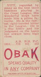 1909-11 Obak (T212) #NNO Oscar Vitt Back